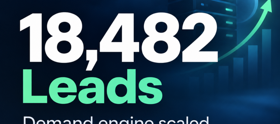 GoGrid case study graphic: 18,482 leads, demand engine scaled, cloud infrastructure